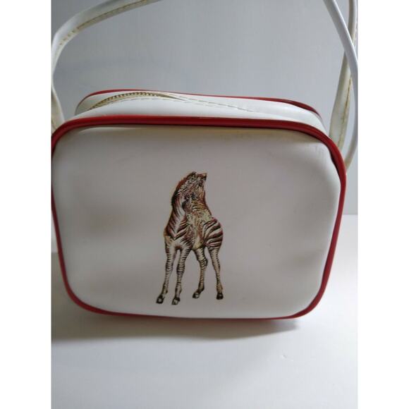Childs Zebra Handbag Vinyl Strap Purse Bag Vintage NOS White Red Retro Fashion - Picture 7 of 10